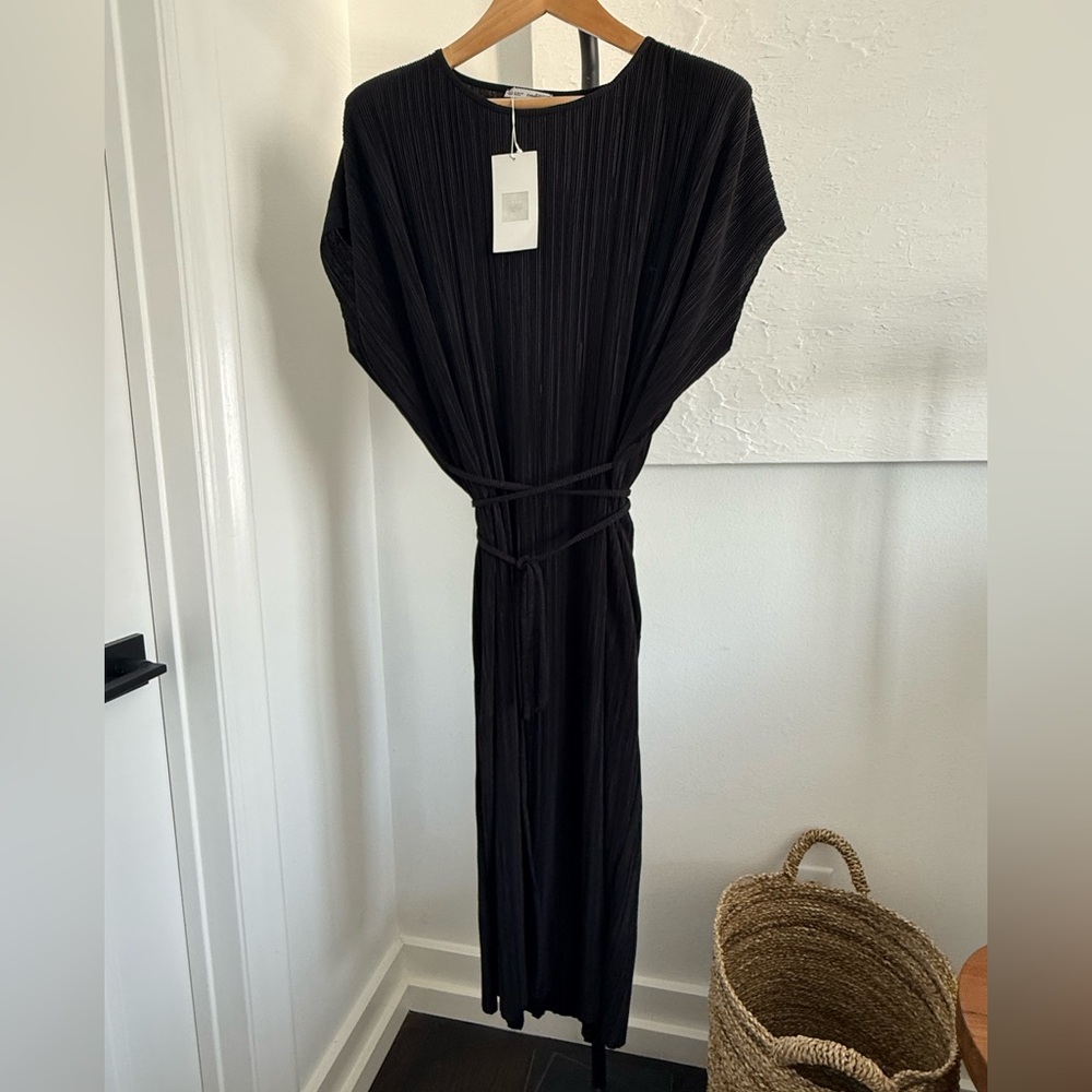 Zara Black Pleated Maxi with Self Tie Waist